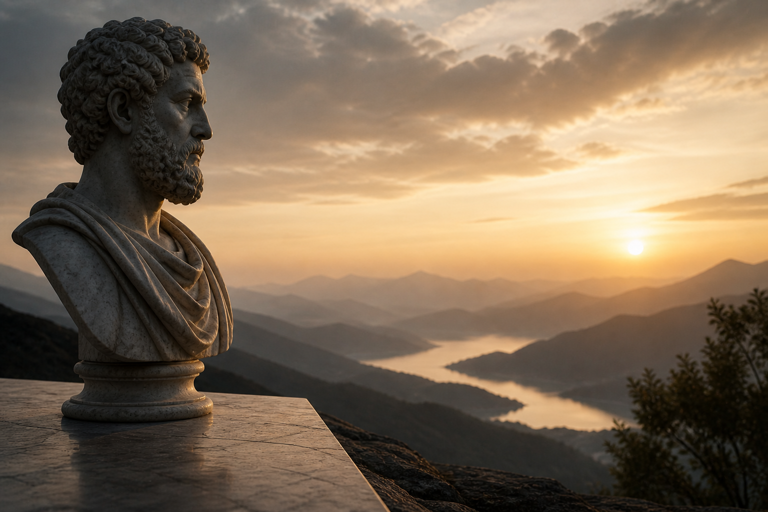 A serene landscape or a classic marble bust representing the internal strength and peace of a disciplined and renewed mind.